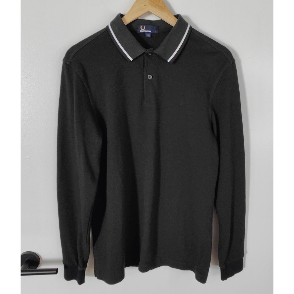 Fred Perry Polo Shirt Long Sleeve Mens Large Dark Green Rugby